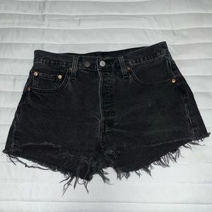 Levi’s 501 Button Fly Distressed Black Shorts